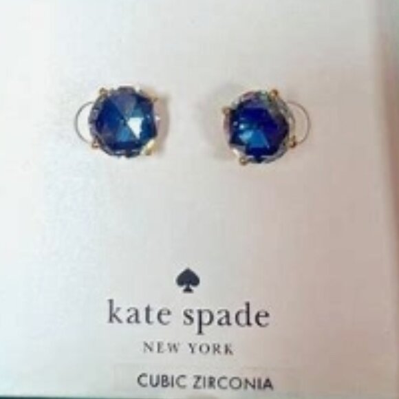 Kate Spade Crystal Earrings Round Blue Saffire Gold Plate BNIB 🆕SHIP⌚📦🏃♀️⚡🚚 - Picture 3 of 15